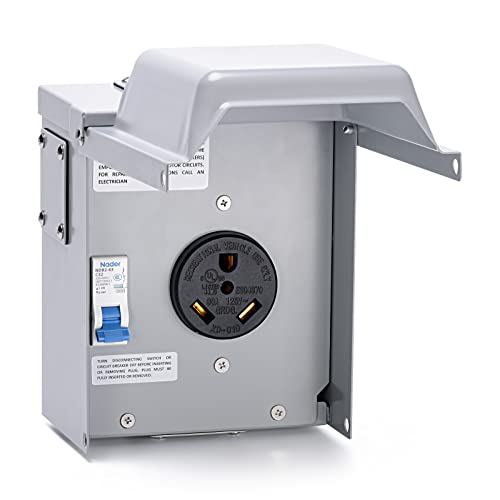 30 Amp Temporary RV Power Outlet with Breaker, Briidea Outdoor Breaker Box with NEMA 3R Waterproof Enclosure, Prewired, Five Pre-Reserving Holes for Easy Installation