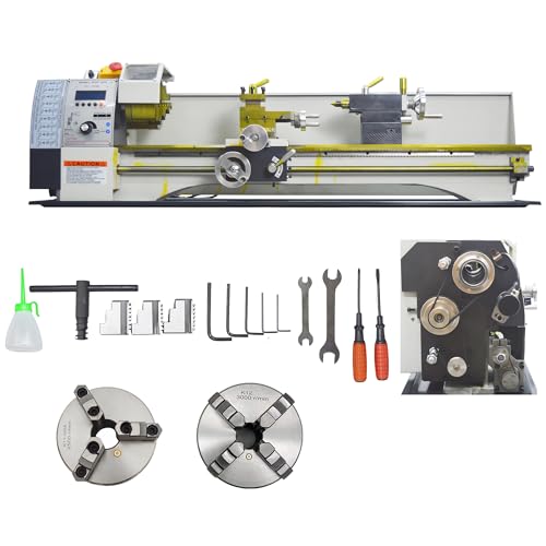 INTSUPERMAI 8"× 32" Metal Lathe Precision Benchtop Metal Lathe Electronic Leadscrew Gearless Hobby DIY Metal Lathe 50-2500rpm Variable Speed with 4 Jaw/3 Jaw Chuck 110V