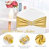 100 PCS Spandex Chair Sashes Bows Premium Stretch Chair Cover Band with Buckle Slider Universal Elastic Chair Ties for Wedding Party Ceremony Events Reception Banquet Decoration (Metallic Gold)