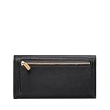 Fossil Women's Logan Leather Wallet RFID Blocking Flap Clutch Organizer, Black (Model: SL7833001)