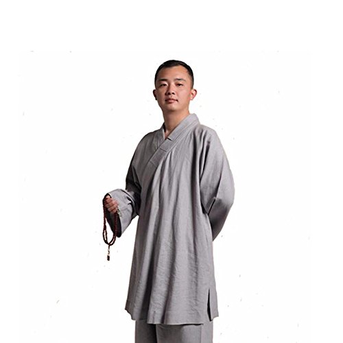 ZooBoo Men's Cotton and Linen Hanfu Suit Monk Uniforms Kungfu Clothes Martial Arts Clothing Arhat Suits (Gray, M)