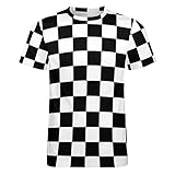 Men's Cotton T-Shirt -Black White Race Checkered Flag Pattern, Casual Graphic Crew Neck Short Sleeve Tees Tops XL