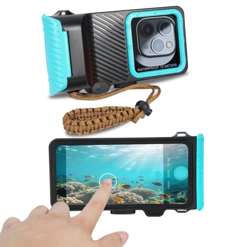 Underwater Diving Snorkeling Phone Case with Touchscreen for iPhone and Samsung,33FT Dive and Snorkeling Compatible for iPhones up to 6.9 inches for Photography Enthusiasts (Black-GrassBlue)