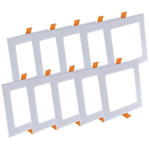 ZEEZ 10 Pack LED Recessed Lighting 5 Inch (OD 5.75" / ID 4.95"), 9W Square Ceiling Down Light Fixture, Dimmable Canless Natural/Neutral White Can Lights, Ultra-Thin Panel Pot Wafer Pancake Downlight