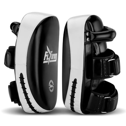 FIVING Boxing Strike Curved Muay Thai Pad MMA Strike Kick Shield, for Punching, Blocking, Sparring,Kicking,Punch, Hitting, Coaching Extra Padding for - Sold in Pairs (Black)