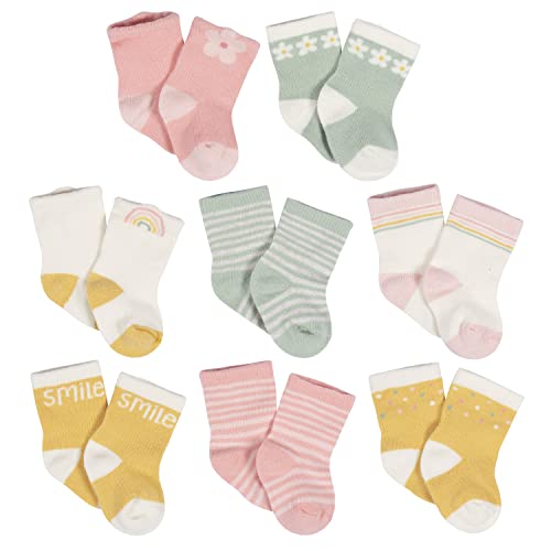 Gerber Unisex Baby 8-Pair Wiggle-Proof Sock Golden Floral 3-6 Months