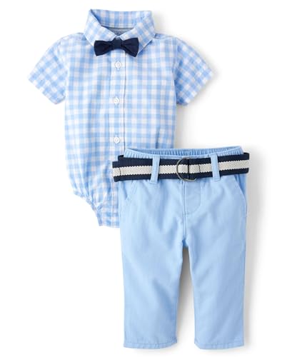 The Children's Place,Baby Boys,and Newborn Short Sleeve Button Down Shirt and Shorts 2 Piece Outfit Set,Breeze Check,0 Months,3 Months