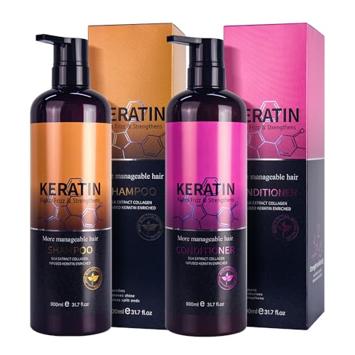 Mnequal Keratin Shampoo & Conditioner Set, Salon-quality Treatments for Dry, Damaged, Curly, Frizzy, Straight or Color Treated Hair, Paraben and Silicone-Free for All Hair Types