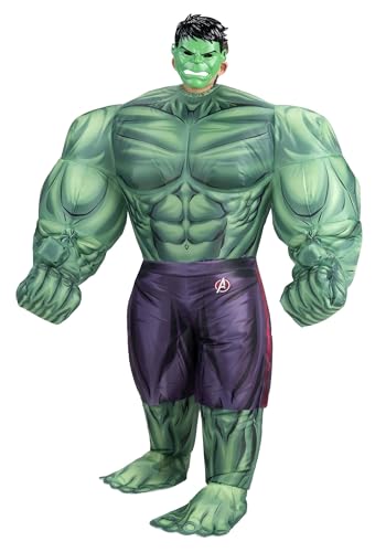 Marvel Inflatable The Incredible Hulk Kid's Costume - Battery Powered Inflatable Muscle Bodysuit, Mask Standard