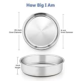 E-far 8 Inch Cake Pan Set of 4, Stainless Steel Round Layer Cake Baking Pans, Non-Toxic & Healthy, Mirror Finish & Dishwasher Safe