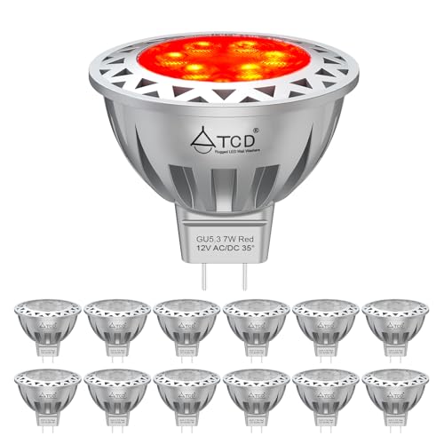 LED MR16 Light Bulbs 12 Packs 50W Halogen Equivalent - Red Color Light, 7W 12V GU5.3 Base, 700LM, 35° Beam Angle, Non-Dimmable for Indoor/Outdoor Spotlight Path Stair Driveway Recessed Lighting