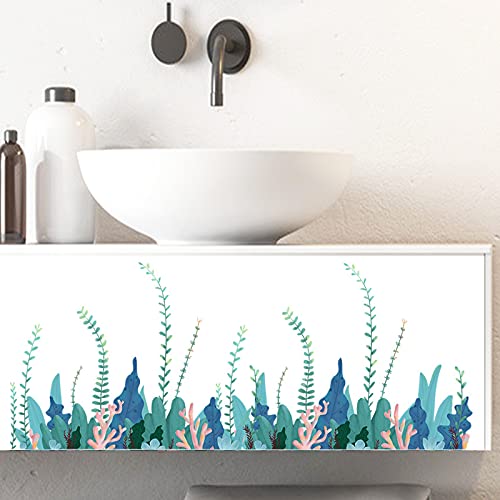 BIBITIME Seaweed Corals Wall Decals Border Sticker Peel and Stick for Bathroom Bathtub Tile Window Glassdoor 14.5 in x 36.2 in