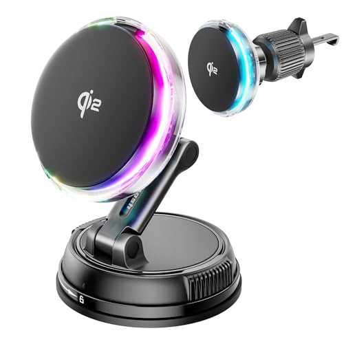 for Qi2 15W MagSafe Car Mount Charger with Cooling Fan, [Rapid Charging Cooler with RGB Lights], 78+LBS Stronger Suction Wireless Magnetic Mount on Vent/Dash/Windshield, for iPhone 16 15 14 13 12