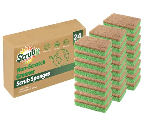 SCRUBIT 24 Pack Natural Sponges - Biodegradable Compostable Cellulose and Coconut Natural Sponges for Dishes, Eco Friendly Non Toxic Kitchen Sponge
