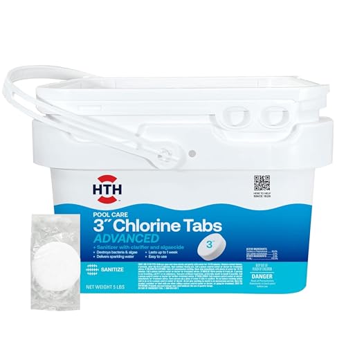 HTH 42052W Pool Care 3" Chlorine Tabs Advanced, Individually Wrapped Tablets - Swimming Pool Sanitizer with Clarifier & Algaecide, Destroys Bacteria & Algae, Delivers Clear Water All Season, 5 lbs