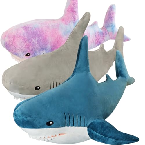 Ryttir 3 Pack 17 Inch Big Shark Stuffed Animal,Soft Shark Plush Chubbier Stuffed Shark Décor Fuzzy Shark Pillow,Perfect Stress Relief Shark Gifts for Women Kids