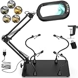 Drdefi Helping Hands Soldering Station, 10X Square Magnifying Glass with Light and Stand, 4 Magnetic Third Hands Soldering Tool, PCB Holder Solder Magnifier Desk Lamp for Soldering Electronic Repair
