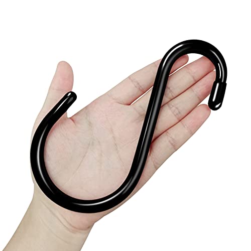 DINGEE 12 Pack S Hooks Heavy Duty Vinyl Coated Large S Hooks 6 inch Non Slip 7mm Thickness S Hooks for Hanging Plants,Sturdy Metal Black S Hooks for Closet,Bird Feeders,Kitchen,Tools,Bikes