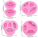 LKDQUTHM Lips Fondant Molds Lips Kiss Collection Silicone Mold Valentine's Day Fondant Molds For Cake Decorating Cupcake Topper Candy Chocolate Gum Paste Polymer Clay Set Of 4