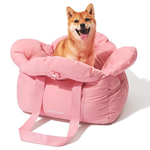 VETRESKA Dog Carrier Dog Car Seat for Small Dogs - Washable Cat Carrier Portable Puppy Bed for Car Seat of Easy Installation Pet Travel Carrier Bed with Storage Pocket & Safety Clip-On Leas