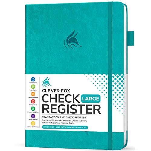 Clever Fox Check Register Book - Deluxe Transaction Register, Accounting Ledger Book, Checkbook Register & Checking Account Register Book for Personal and Work Use, Large Size, 7x10” - Turquoise