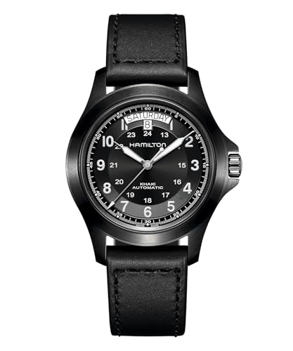 Hamilton Watch Khaki Field King Auto | Swiss Made | 40mm Stainless Steel Case | Black Dial Analog Watch | Black Leather Strap (Model: H64465733)