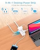 10Ft Extension Cord with Multiple Outlets, Flat Plug Power Strip Surge Protector with 10 Ft Long Cord, 6 Outlet 3 USB Ports (1 USB C), Multi Outlet Wall Plug for Travel, College, Dorm Room Essentials