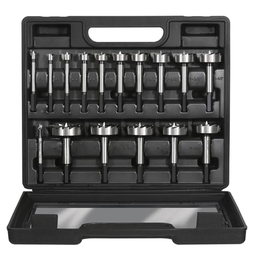 Vearter 16PCS Forstner Drill Bit Set, 1/4'' to 2-1/8'' HCS Multi-Tooth Woodworking Tools with Hex Shank, Hole Saw Cutter Hinge Boring Bit Kit for Solid Wood, MDF, Particleboard