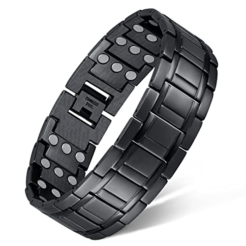 Feraco 3X Magnetic Bracelets for Men Titanium Steel Magnetic Bracelet with 3 Rows Magnets (Black)