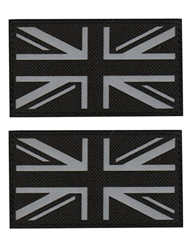 2 PCS AliPlus UK United Kingdom Flag Patches IR Infrared Reflective Patches Laser Cut Patch actical Morale Patch Hook and Loop(3.5x2 in Black White 01)