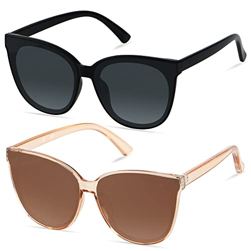 LYZOIT Oversized Cat Eye Sunglasses for Women Polarized Big Large Cateye Frame Shades Fashion Vintage Sun glasses Black Brown