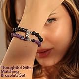 Set Of 2 Couples Bracelet Magnetic Healing Natural Bead Stone Stretch Bracelet Unisex Anniversary, Friendship, Valentine, Christmas Gift (Lava+Purple Weathered, With Luxury Giftbox)