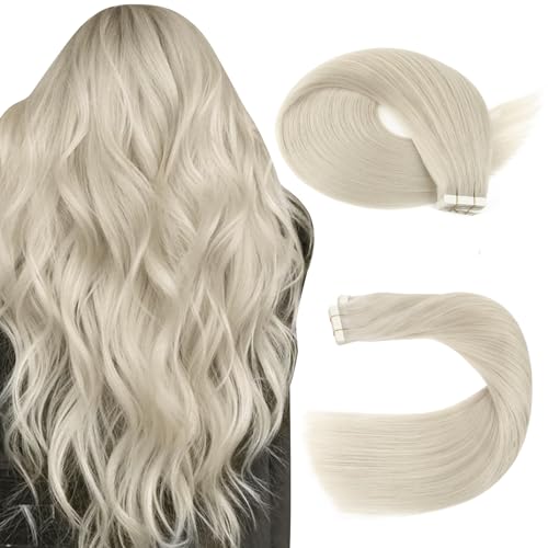 Sassina 22 Inch Invisible Tape in Hair Extensions Human Real Hair 50g 20pcs Remy Hair Tape in Extensions White Blonde Tape in Straight Skin Weft, #1000