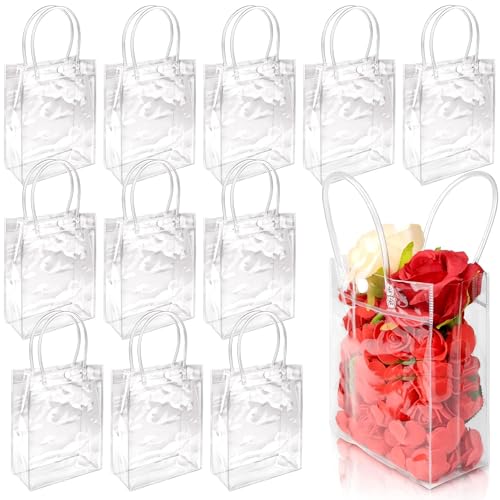 BadenBach 24 PCS Small Clear Gift Bags with Handle,5.9" x 7.9" x 2.8",Transparent Plastic Gift Wrap Bags Bulk Reusable Clear Party Favor Goodie Bag for Boutique Wedding Birthday Party Festival