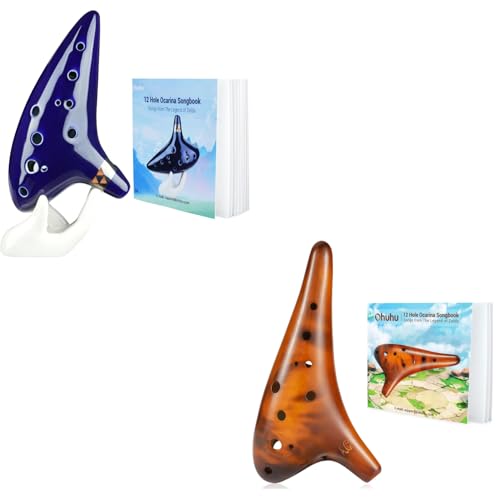 Ohuhu Zelda Ocarina with Song Book Blue and Yellow Amber