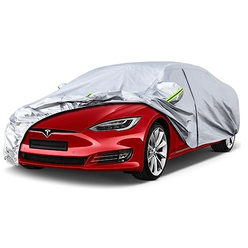Kaugung 6 Layers Car Cover Custom Fit Tesla Model S from 2012 to 2025, Waterproof Car Cover All Weather for Automobiles Outdoor Indoor with Zipper Door, Sun Rain Dust Snow Protection.