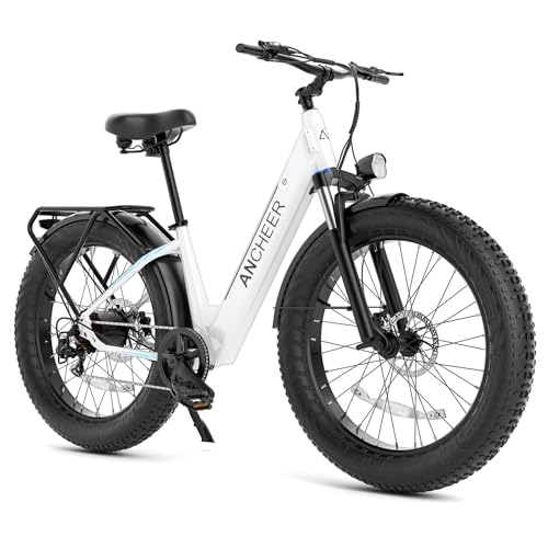 ANCHEER 26" Electric Bike for Adults, 1000W Peak EBike 28MPH 60 Miles Range, 48V 15Ah Built-in Battery - 3A Fast Charging, Fat Tire Electric Bike Off-Road for Women/Men, UL-Certified 7 Speed