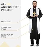 Zhanmai Men's Priest Costume Adult Priest Costume with Father Robe Stole Plastic Monk Cross for Cosplay Stage Halloween (White, Plus Size)