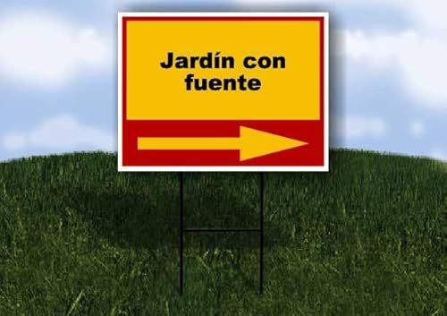 Jardín con fuente Spanish Red Yellow Right Arrow 1 Single Sided 18x24 in Yard Road Sign w/Stand
