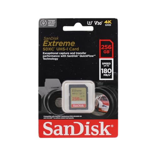 SanDisk 256GB Extreme SDXC UHS-I Memory Card - C10, U3, V30, 4K, UHD, SD Card - SDSDXVV-256G-GNCIN