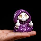 Daisylily Adorable Skull Grim Reaper Statue with Walking Dog Ghost Statue Figurine, Halloween Home Tabletop Decoration - Middle Finger