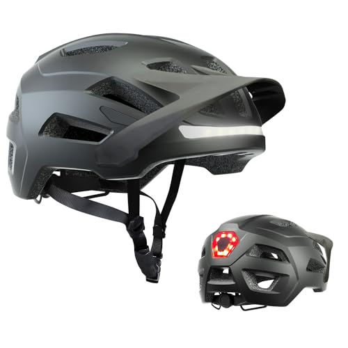 Bike Helmet, Helmets for Adults Men, Front and Back LED Lights Safe Certified MTB Road Bicycle Helmet with Adjustable Brim