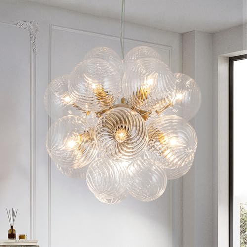 Y'INSP Bubble Chandelier Lighting, 12-Light Bubble Ball Glass Chandelier Twisted Glass Pendant Light for Dining Room Living Room Kitchen Island Bedroom Bathroom Foyer