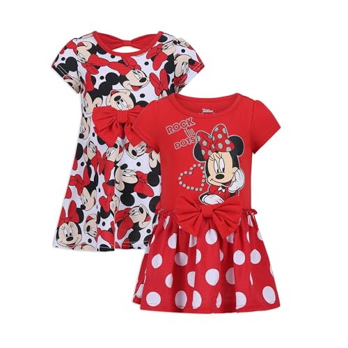 Disney Little Girls' Toddler 2 Pack Minnie Rocks The Dots Dresses, Red, 2T