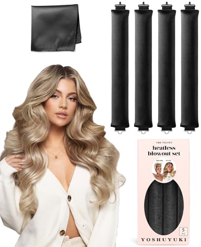 YOSHUYUKI Grande Heatless Curls Overnight Rods No Heat Hair Curlers to Sleep Jumbo Foam Large Hair Rollers for Long Short Hair Heatless Curling Rod Set with Satin Wrap for Sleeping Black