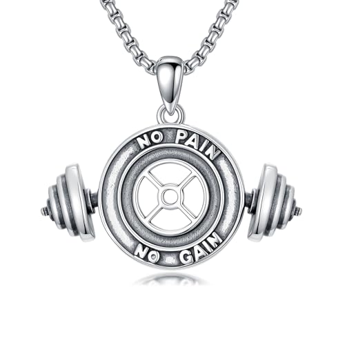 Lattd Dumbbell Necklace 925 Sterling Silver Weightlifting Barbell Sports Pendant Gym Fitness Jewelry Gifts for Men