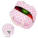 Checkered Lunch Bag for Girls Women, Cute Insulated Leakproof Lunch Box Container Reusable Cooler Lunch Tote Bag for Teens Kids Adults School Travel Picnic (Pink)