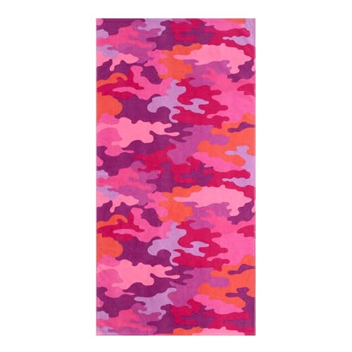 Dallas Distributing Beach Collection Pink Camo Cotton-Blend Beach Towel – Soft, Lightweight, Quick-Drying Fabric for Pool, Sand, Travel & Bath – Vibrant Camouflage Design for Summer and Outdoor Use