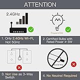 MOES Touch Wall Single Live Wire Smart Switch，No Neutral Wire Needed, 2.4GHz WiFi RF433 Light Switch Works with Smart Life/Tuya App, Alexa and Google Home, Single Pole 110V, White 2 Gang