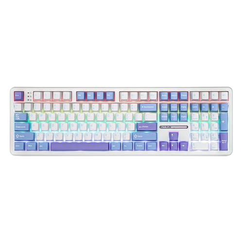 EPOMAKER Aula F108 Wireless Gaming Keyboard, Full Size Mechanical Keyboard with 4000mAh Battery, 108 Hot-Swappable and Programmable Keys, RGB Backlight, for Mac/PC/Android (White&Blue)
